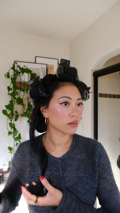 Instagram post by @christineleeee for OGX Beauty. Caption reads: #OGXPartner Are hot rollers back? Save on OGX....