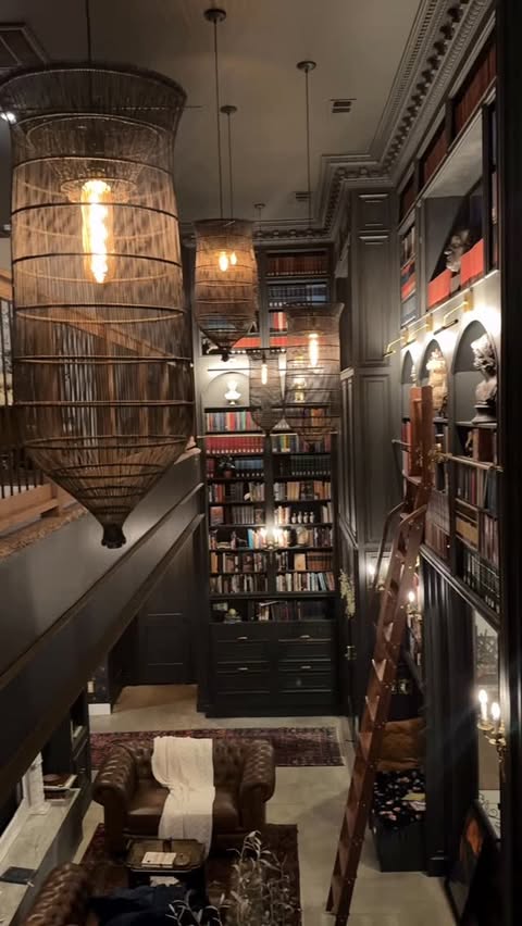 Instagram post by @houseofheron for Sherwin-Williams. Caption reads: I dreamed about this library for years.....