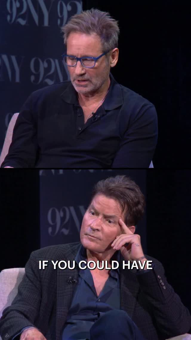 Instagram post by @charliesheen for Gallery Books Group. Caption reads: @davidduchovny interviews @charliesheen live at....