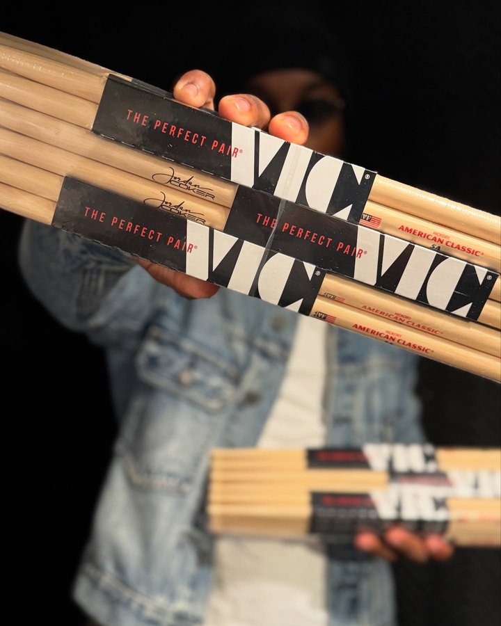 Instagram post by @jordancoker for Vic Firth. Caption reads: [...] to announce that I am officially a @vicfirth....