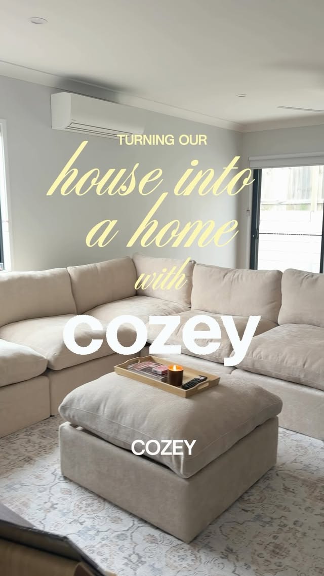 Instagram post by @emma.roma.jayne for Cozey. Caption reads: [...] couch has landed in my home thanks to @cozey....