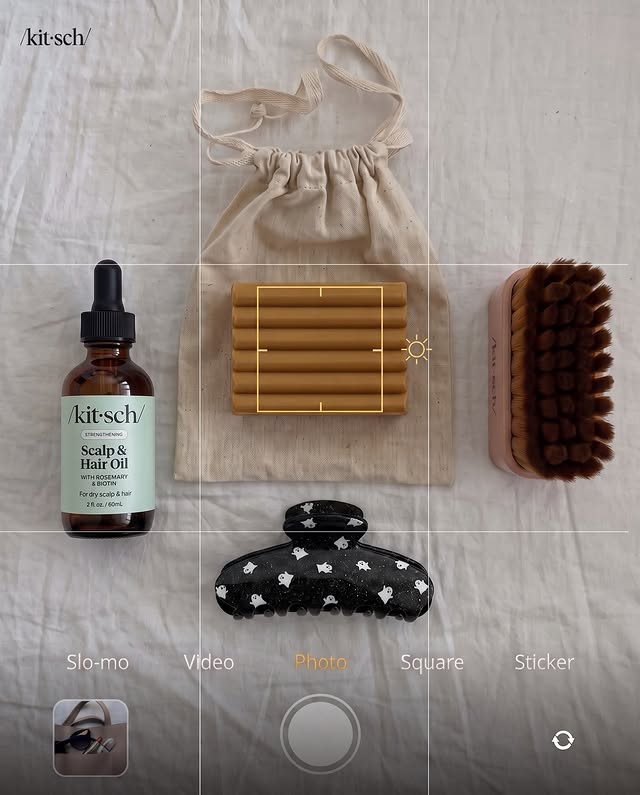 Instagram post by @teopapiashvilii for Kitsch. Caption reads: My current little self-care lineup ✨🤎 Kitsch has....