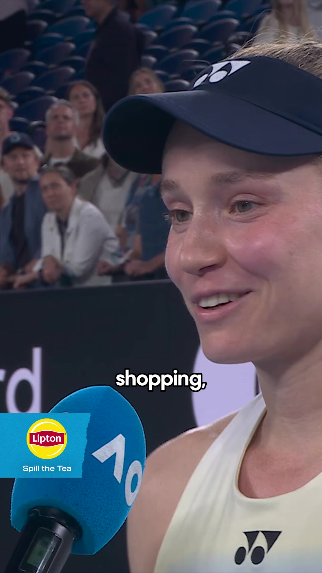 TikTok post by @ausopen for Lipton Ice Tea Switzerland. Caption reads: Shopping, serving & stature 🎤 @liptonicetea....