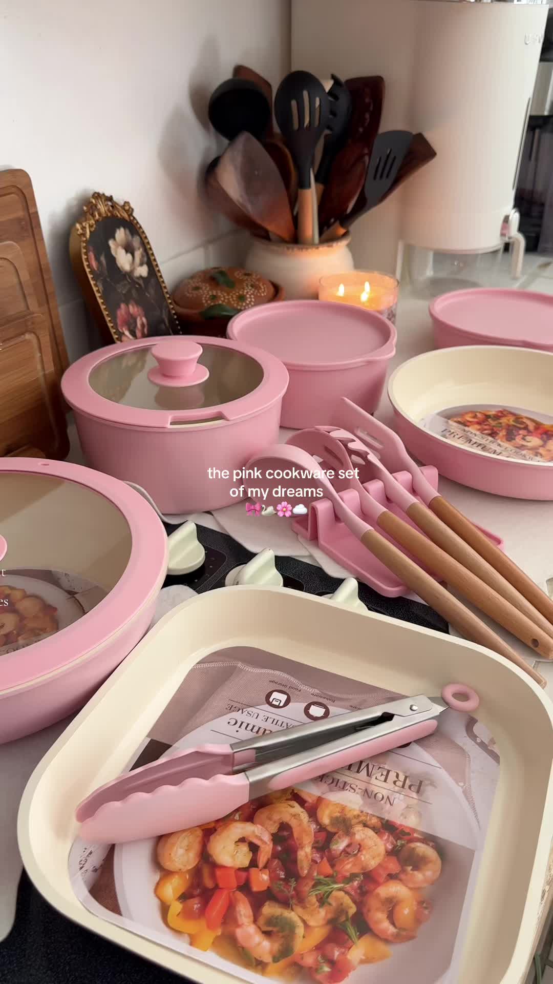 TikTok post by @lidianortegarubio for Astercook. Caption reads: Astercook 23pc ceramic cookware set 🌸🎀 also in....