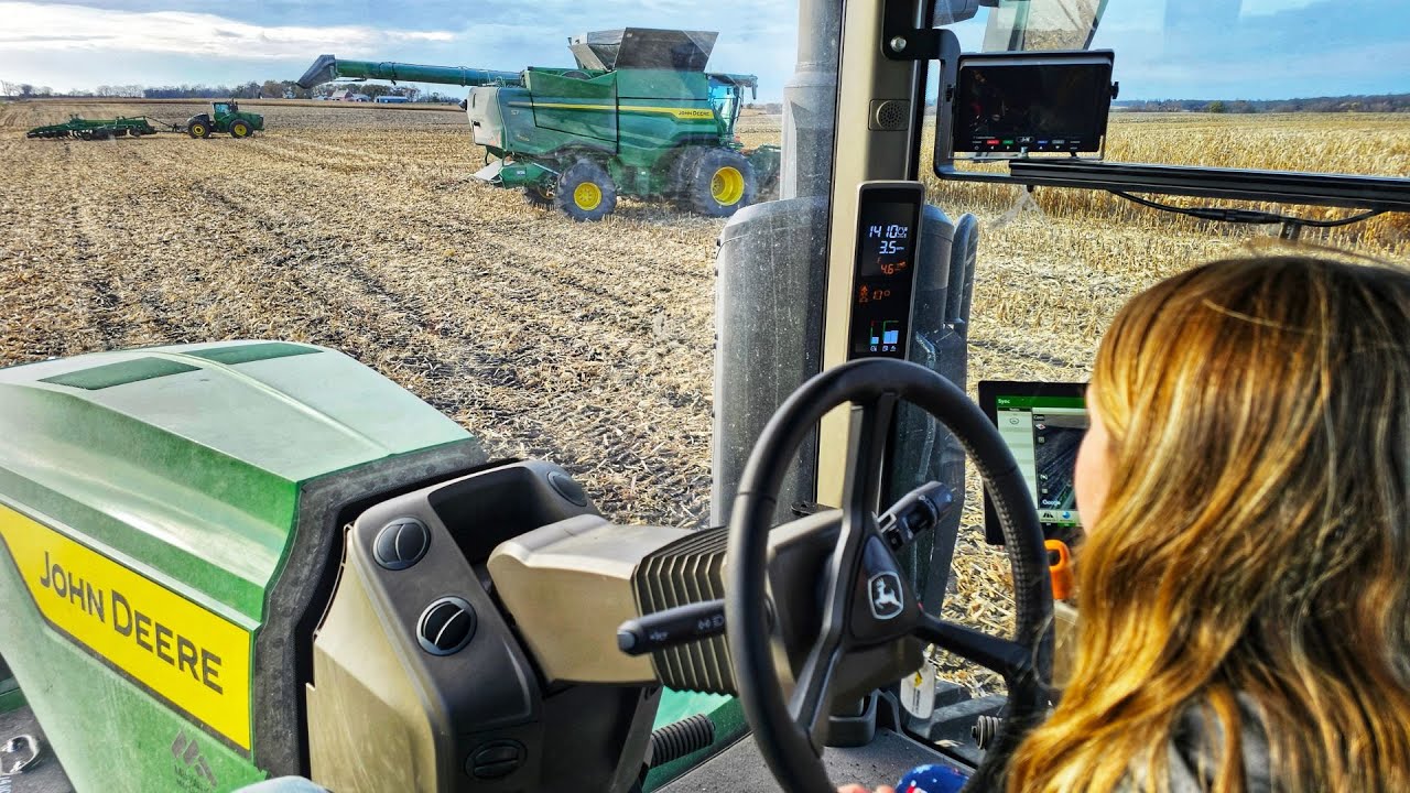 YouTube post by @MillennialFarmer for Yankum. Caption reads: Our 10-Year-Old Daughter Running the Grain Cart....