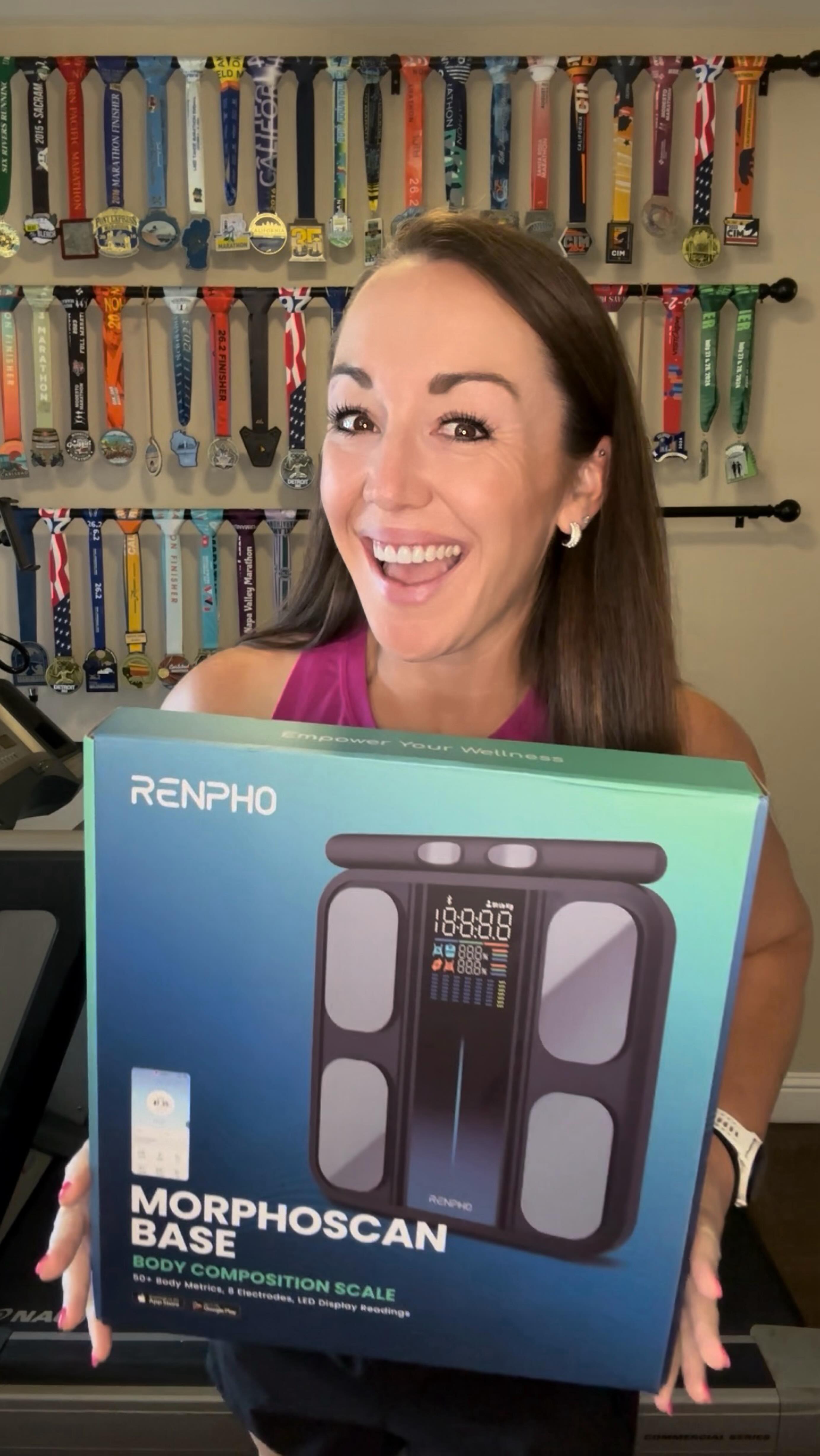 Instagram post by @runstrongrun for RENPHO. Caption reads: Running 🏃‍♀️ or lifting 💪—my health is more than....