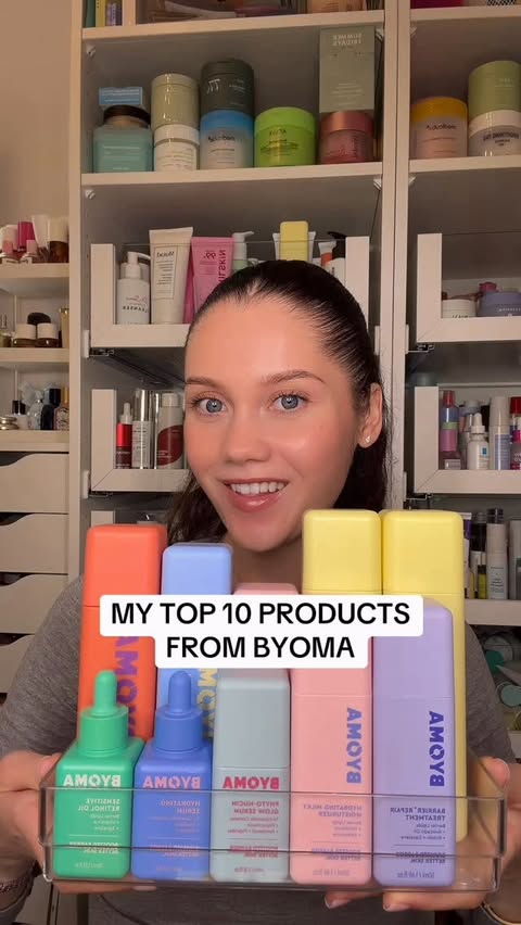 Instagram post by @sparklesandskin for BYOMA. Caption reads: My top 10 products from Byoma and I’ve tried all....