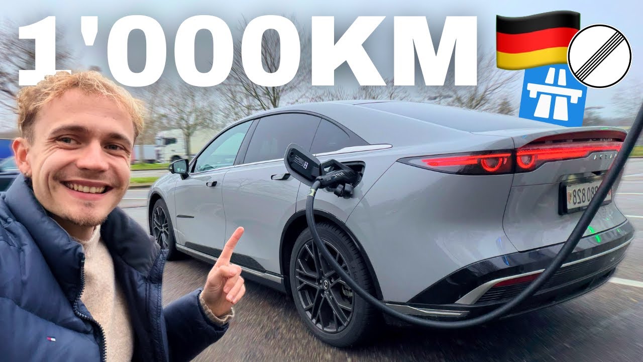 YouTube post by @SimplementJulien for Tesla. Caption reads: Mazda 6e: but what's the catch? 1000 km road trip!.