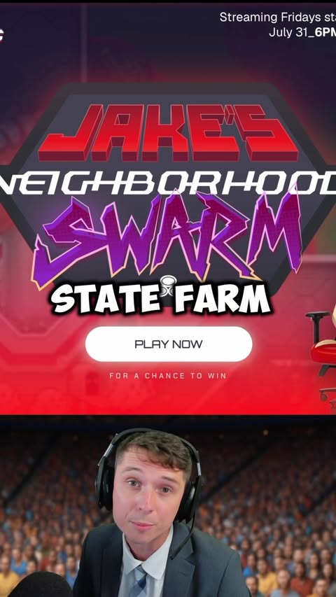 Instagram post by @mrdappersam for State Farm. Caption reads: [...] Swarm Had a Sports Announcer? 🎙️😂....