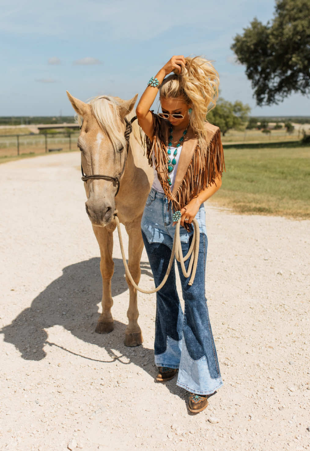 TikTok post by @__morgannicole for Dan Post Boot Company. Caption reads: As good as it gets 🐴🌞 wearing @Cowgirl Society &....