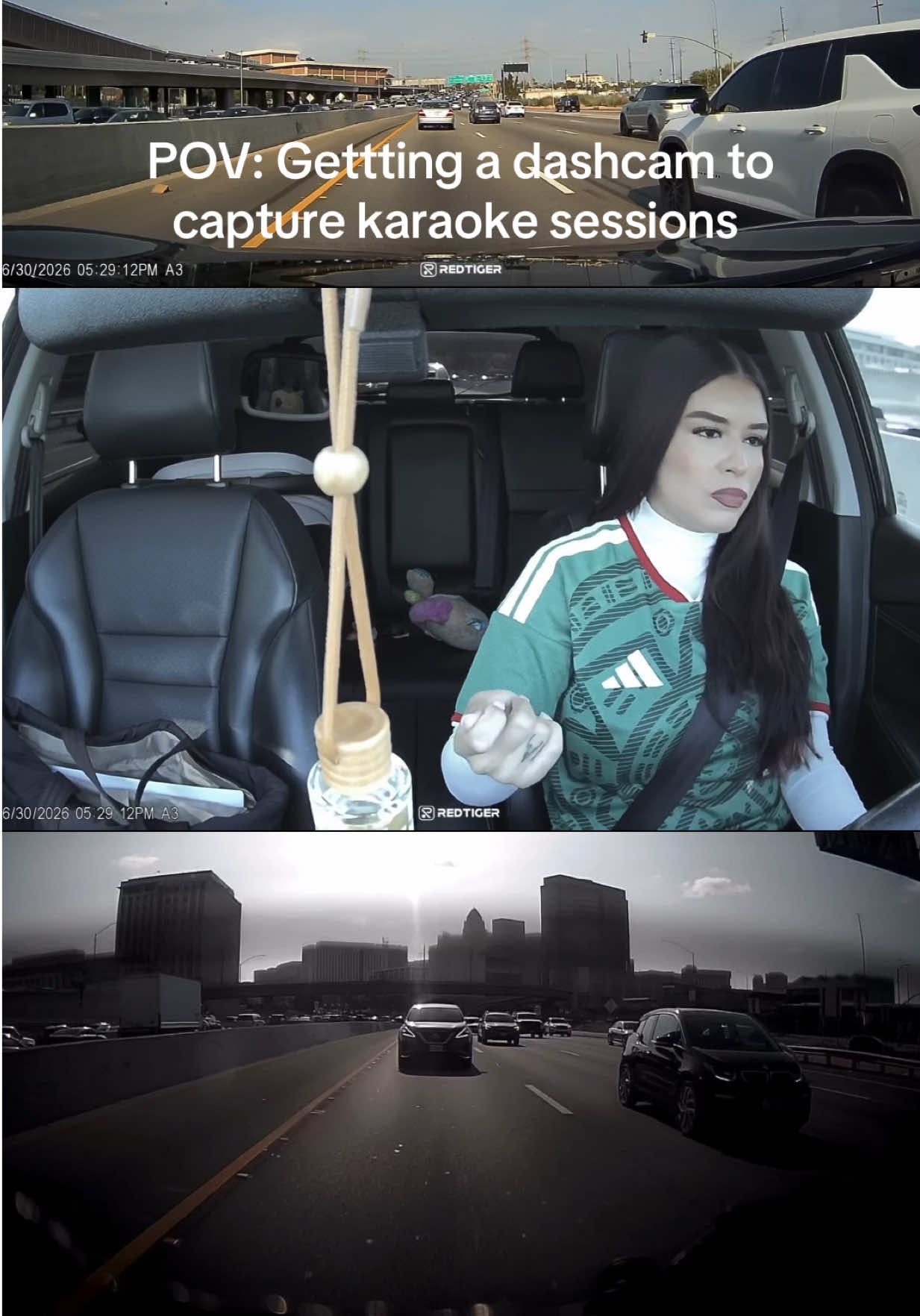 TikTok post by @sarahmialopez for REDTIGER. Caption reads: [...] quality 🤍 #dashcam #viral #trending....