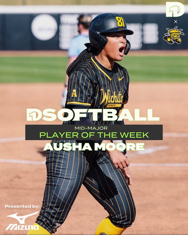 Instagram post by @goshockers for D1Softball.com. Caption reads: [...] games. Presented by Mizuno Visit....
