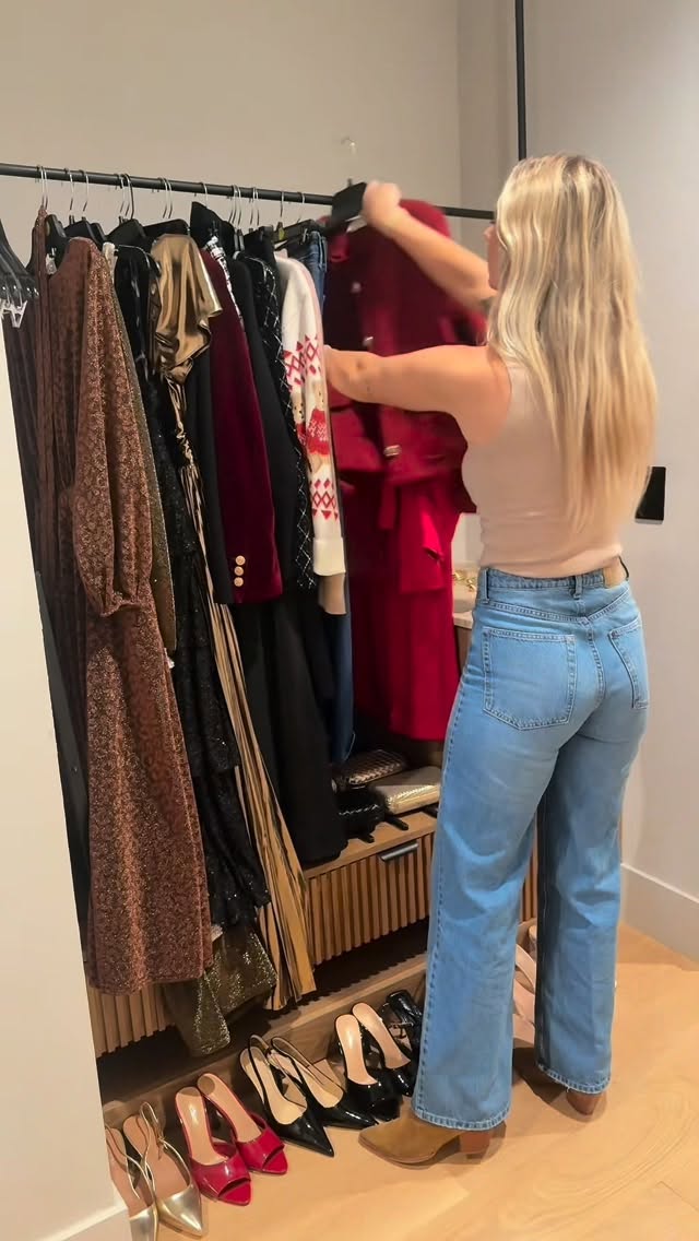 Instagram post by @marygraycerobertss for Red Dress. Caption reads: Come to work with me on a shoot day!! #shootday....