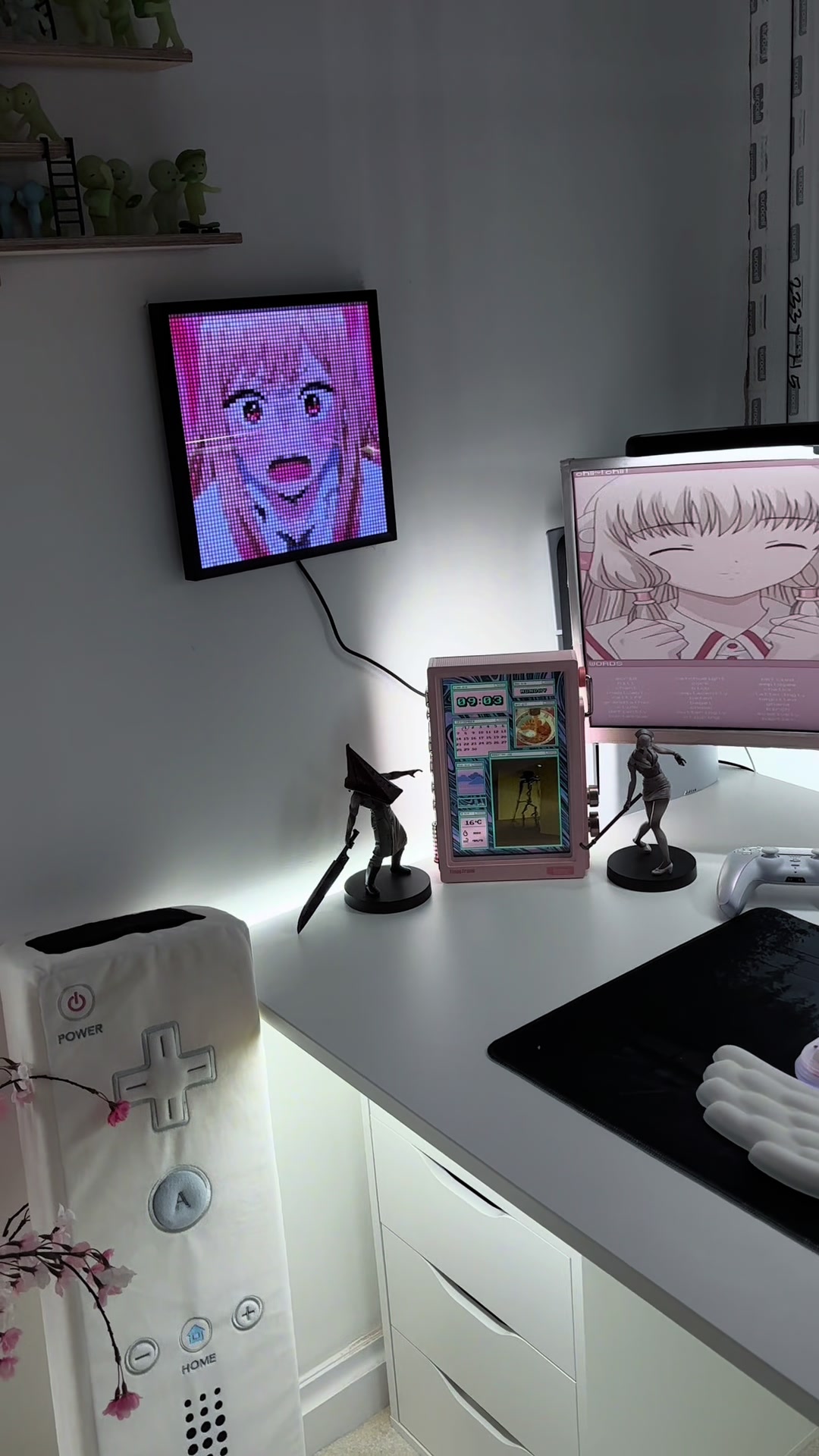 TikTok post by @nintendo.grl for Divoom. Caption reads: new addition to my setup 💖 @Divoom PIXOO 64 ✨💘....