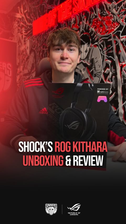 Instagram post by @sinnersesports for Republic of Gamers. Caption reads: Quick little @asus_rog_cz Kithara headphones....