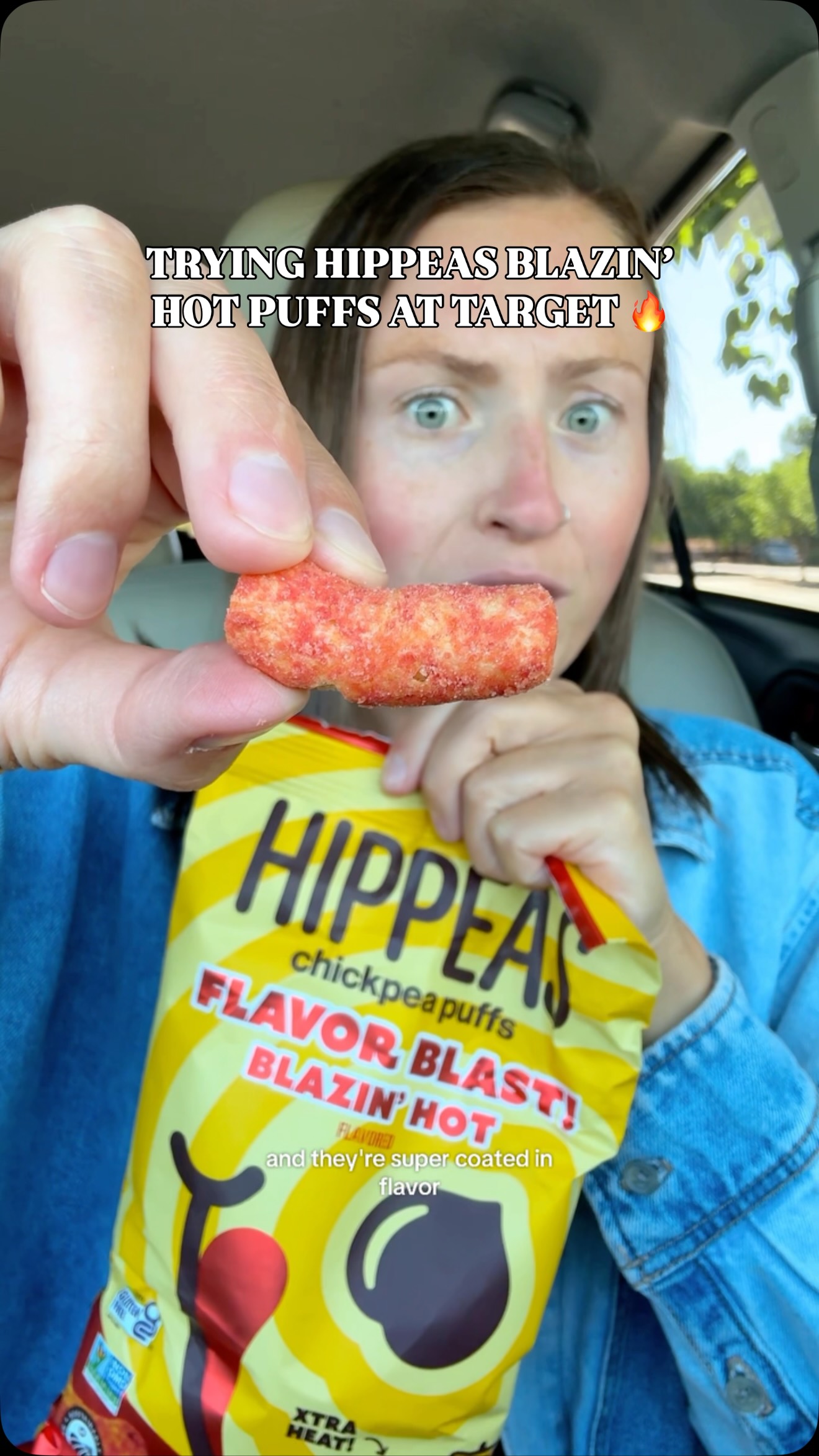 Instagram post by @morganchomps for Hippeas. Caption reads: #hippeaspartner HIPPEAS Flavor Blast Blazin’ Hot....