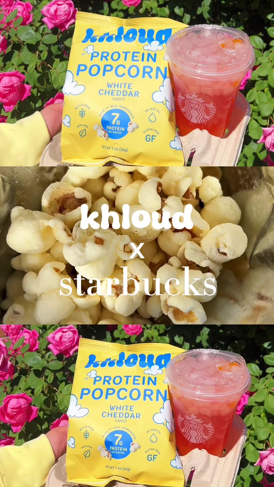 TikTok post by @.andyyyy for Khloud. Caption reads: khloud popcorn + tropical butterfly refresher =....