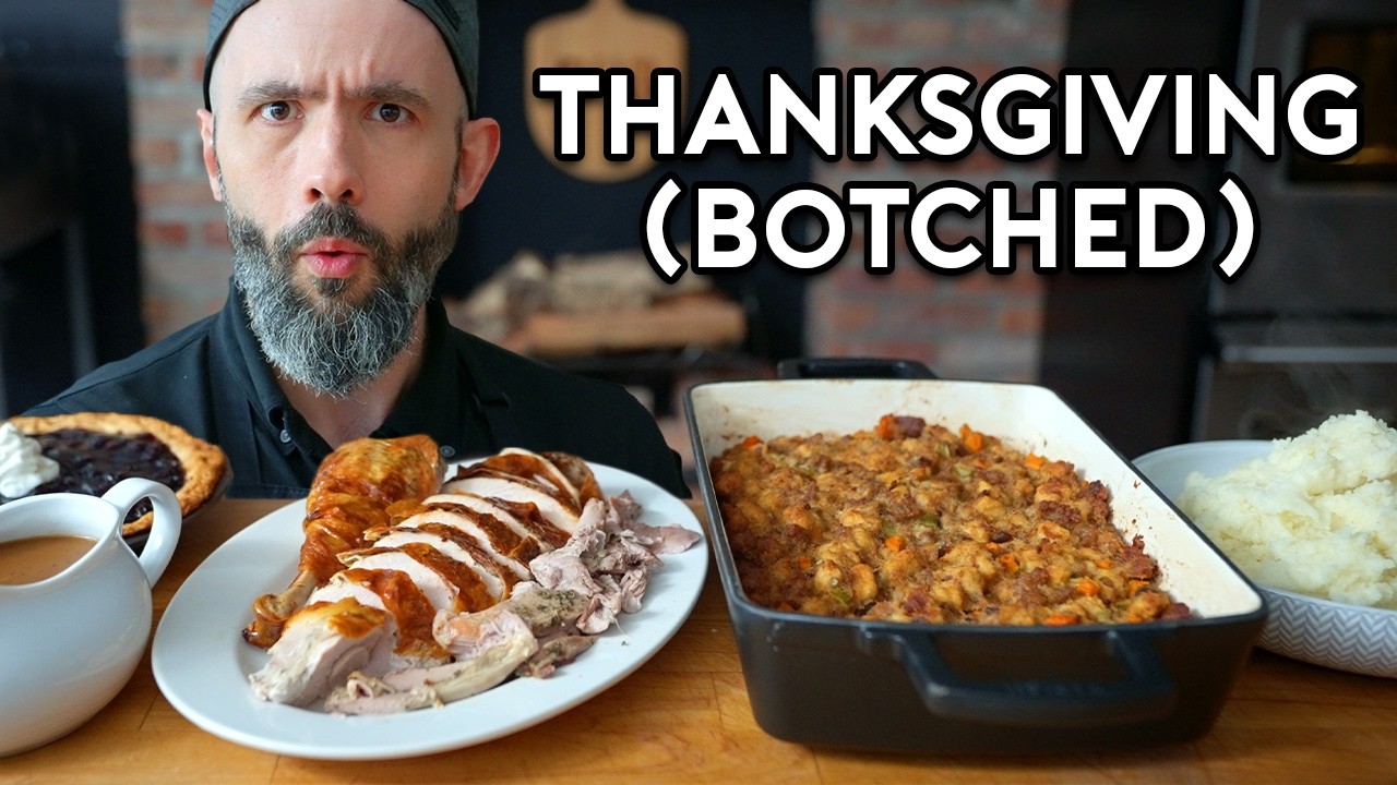 YouTube post by @bingingwithbabish for Danish Creamery. Caption reads: Every Way To Screw Up Thanksgiving Dinner |....