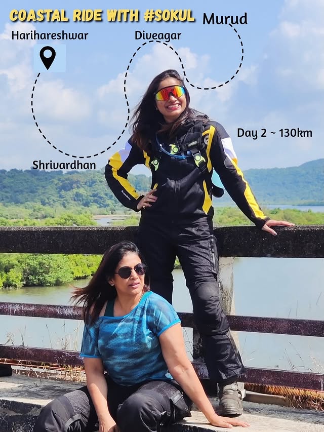 Instagram post by @amrutamane_women.on.wheels for Reise Moto. Caption reads: Day 2 of our coastal ride with #SoKul felt like....