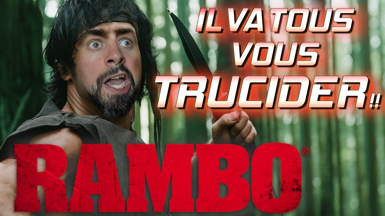 YouTube post by @12Parsecs for Displate. Caption reads: RAMBO: He's going to KILL YOU ALL!!!.