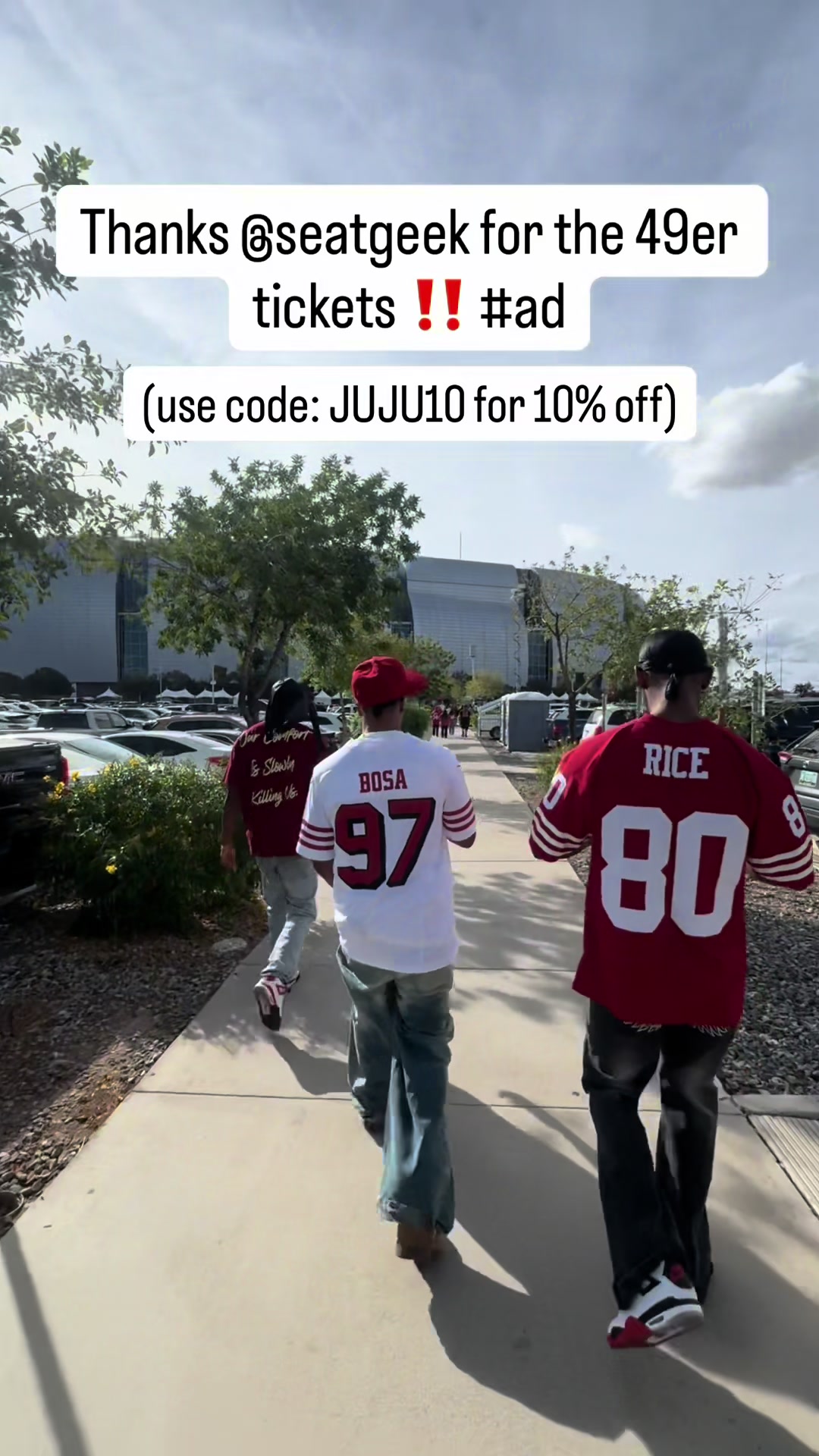 TikTok post by @yathatsjuju for SeatGeek. Caption reads: Taking my friend to his first football game‼️😁 ....