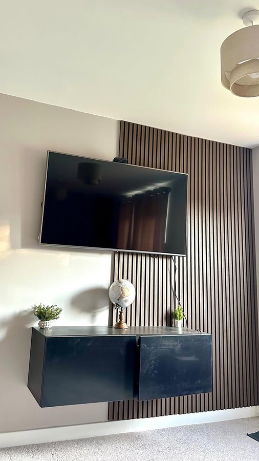 Instagram post by @charnevans_life for The Wood Veneer Hub. Caption reads: [...] lounge! We have partnered up with....