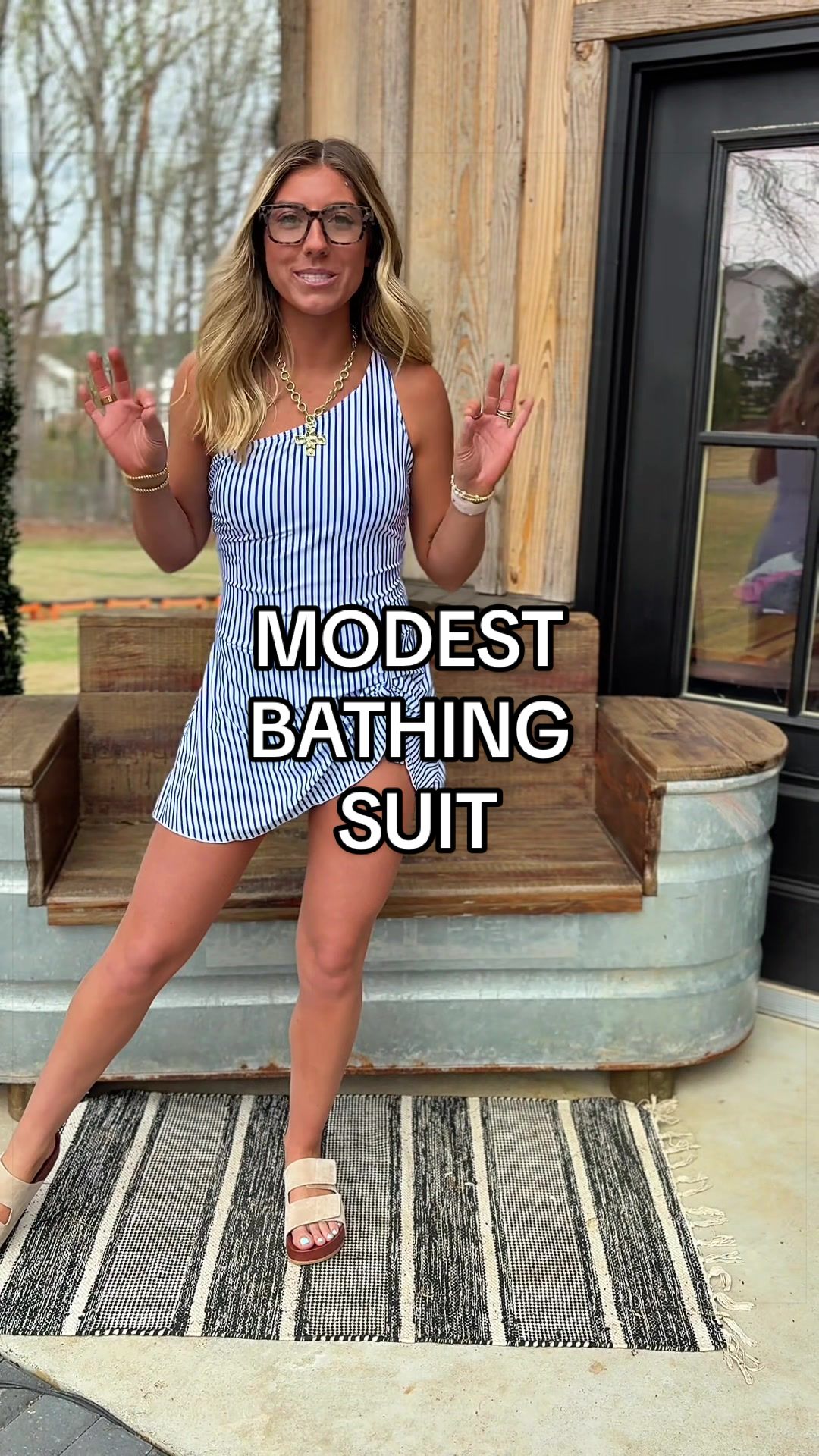 TikTok post by @theraesmith for Tempt Me Swimsuits. Caption reads: The cutest modest bathing suit! @Tempt Me....