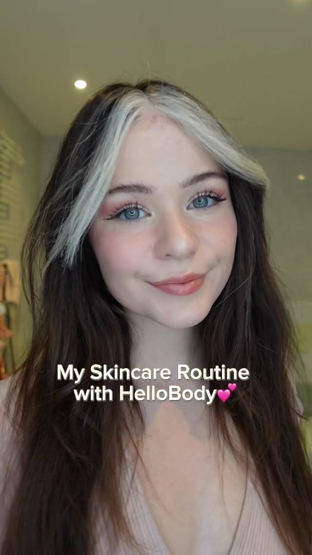Instagram post by @nadinebreaty for HelloBody. Caption reads: Anzeige| my skincare routine💕 with @hellobody !....
