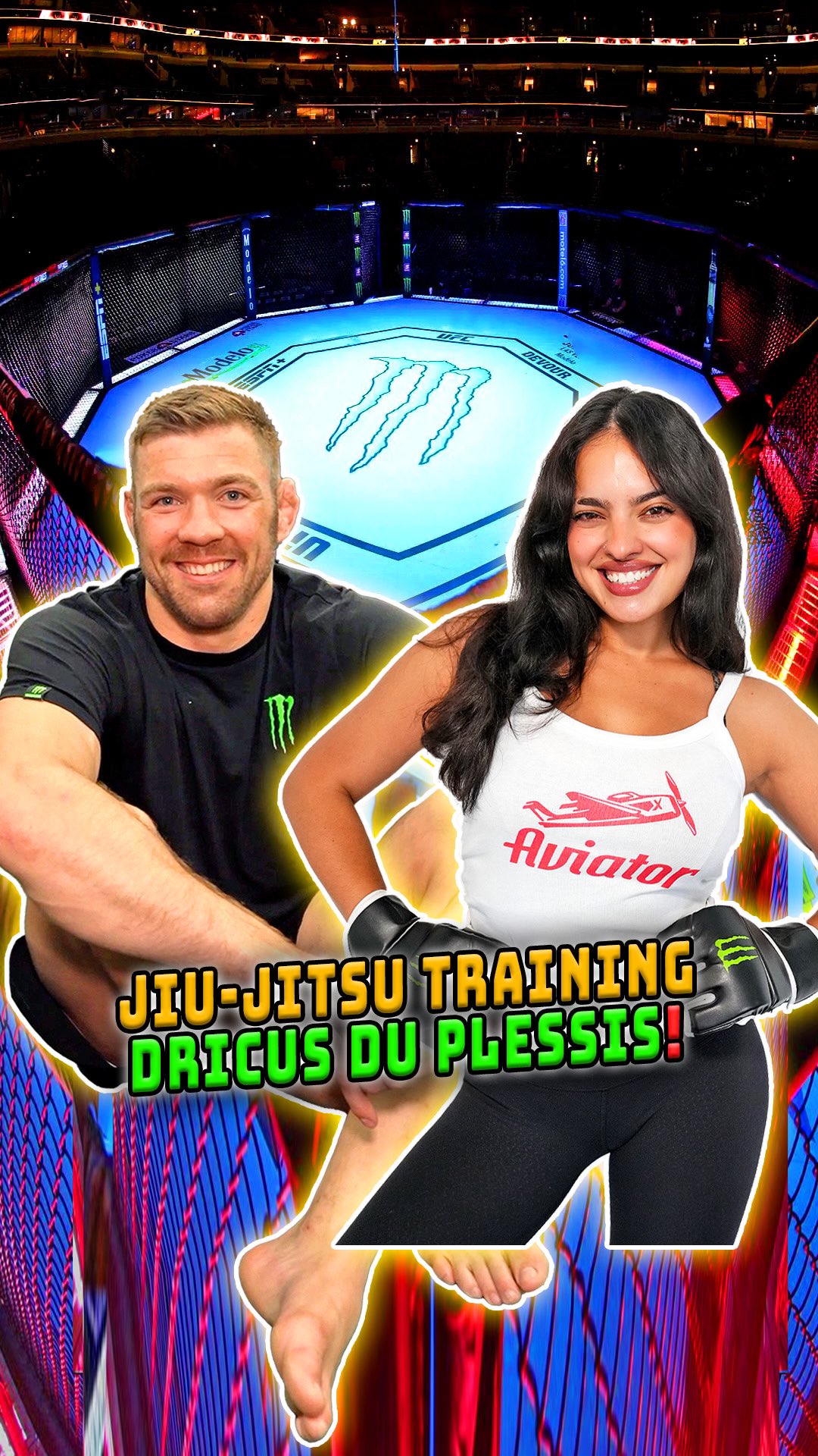 Instagram post by @ninamariedaniele for Monster Energy. Caption reads: Does Dricus Du Plessis have better Jiu-Jitsu or....