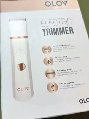 TikTok post by @sahm.of.mo for OLOV. Caption reads: [...] #electrictrimmer #hairbegone #TikTokShop....