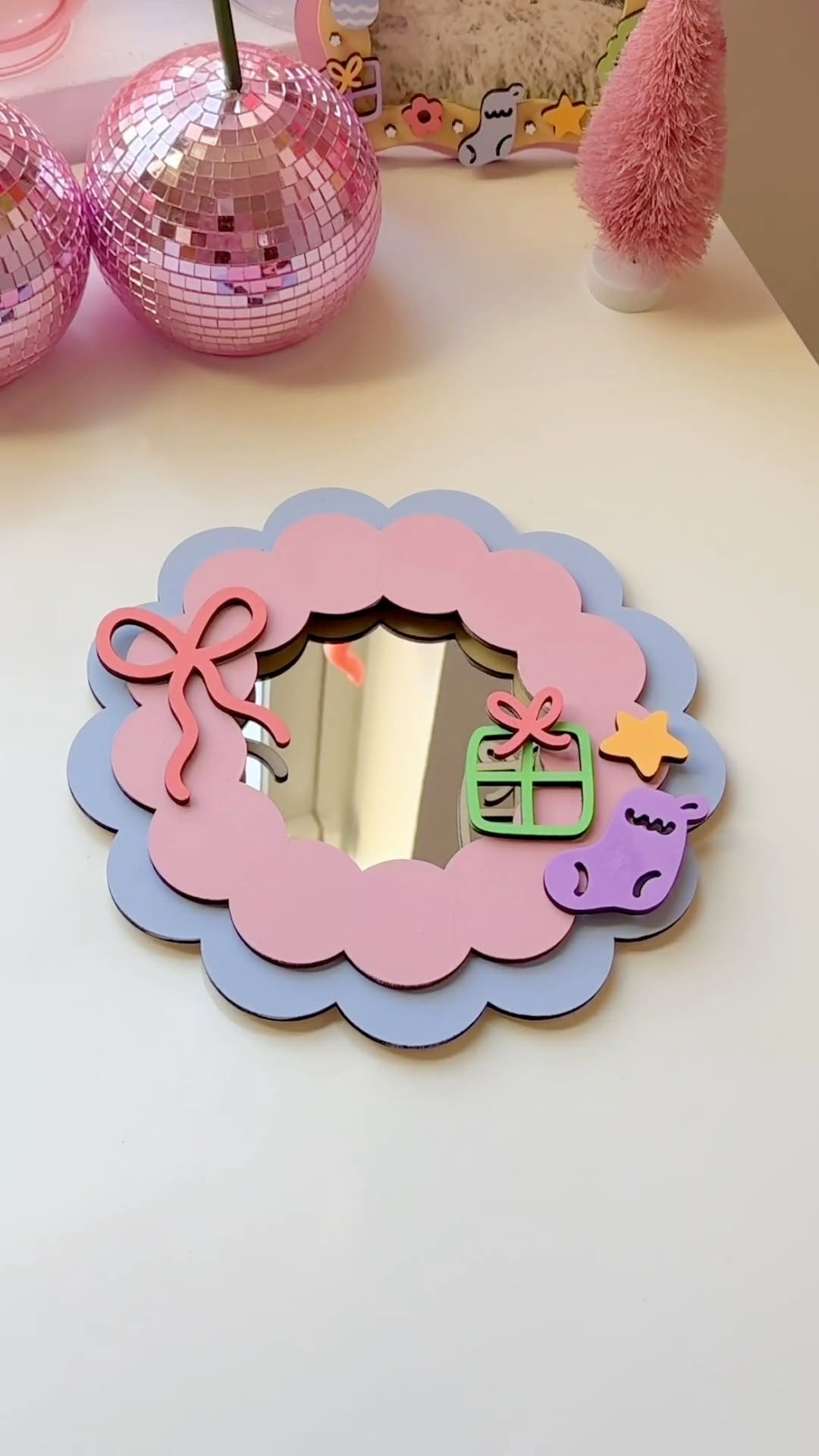 Instagram post by @lettersbyshells for Glowforge. Caption reads: Let’s DIY some mirrors together 🥰🪞✨ sharing my....