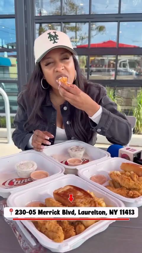 Instagram post by @raynereports for Raising Cane's. Caption reads: [...] 👀 Welcome to the neighborhood ❤️💐....