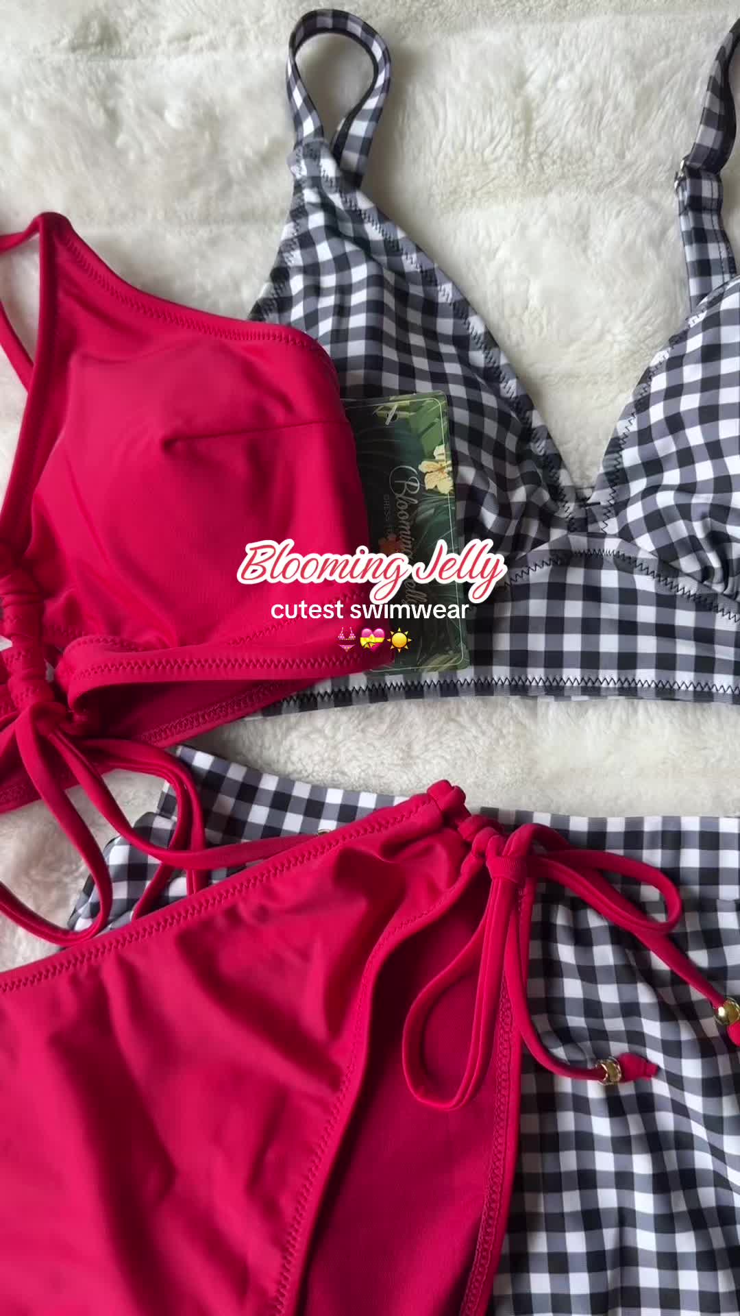 TikTok post by @kimbwrlyy for Blooming Jelly. Caption reads: thank u @Blooming Jelly 💝☀️👙 #bloomingjelly....