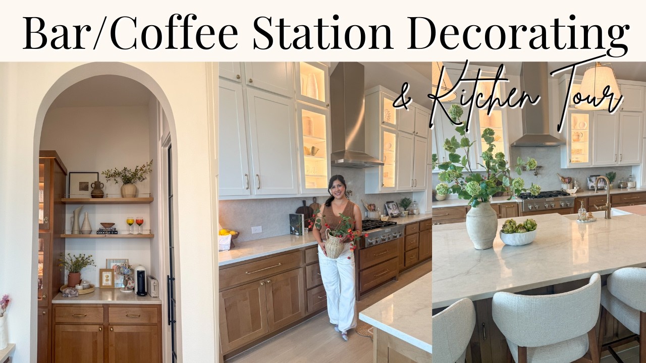 YouTube post by @LorenaRosales for Linha Niina Secrets. Caption reads: DECORATE WITH ME AND KITCHEN TOUR | Bar and Coffee....