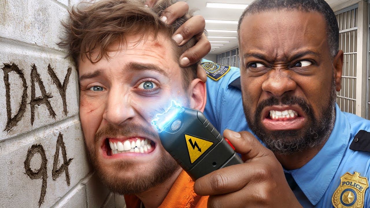 YouTube post by @MrBeast for MooseToys. Caption reads: Survive 100 Days In Prison, Win $500,000.