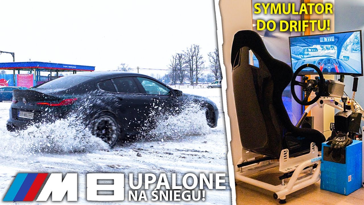 YouTube post by @mazek__ for Media Expert. Caption reads: The M8 is not easy! | My DRIFT SIMULATOR! DOES IT....