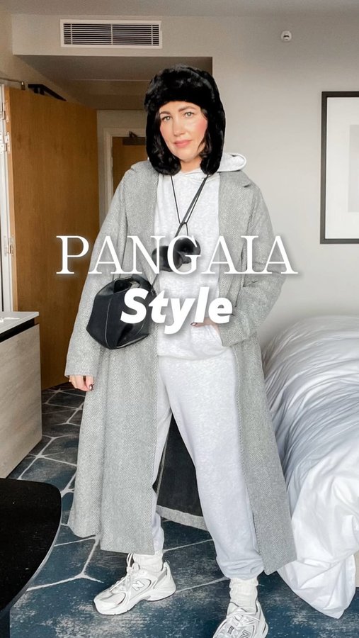 Instagram post by @irenesteelestyle for PANGAIA. Caption reads: [...] ❄️. 

This is how I’m styled this grey....