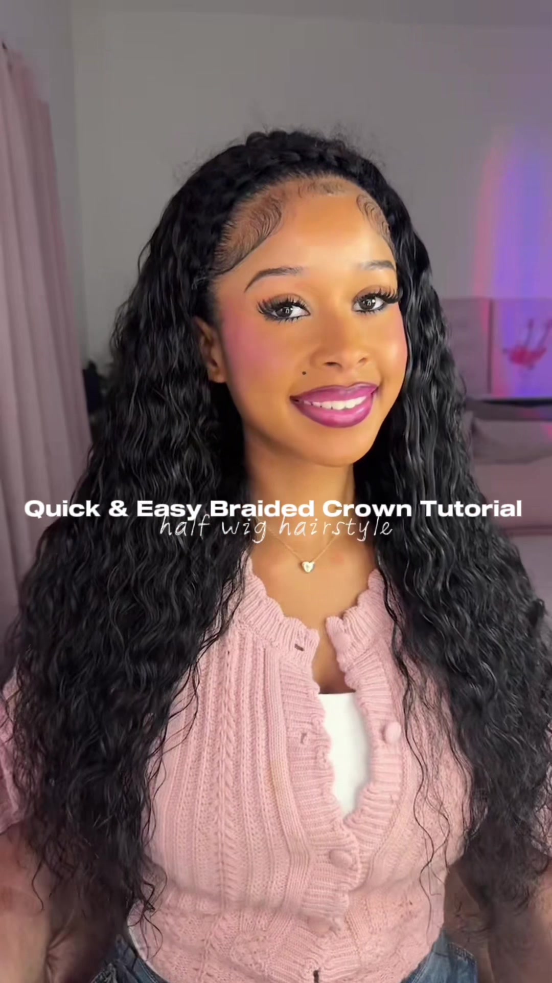TikTok post by @bg.lay for Recool Hair. Caption reads: beach curly half wig 24inch from @Recoolhair....