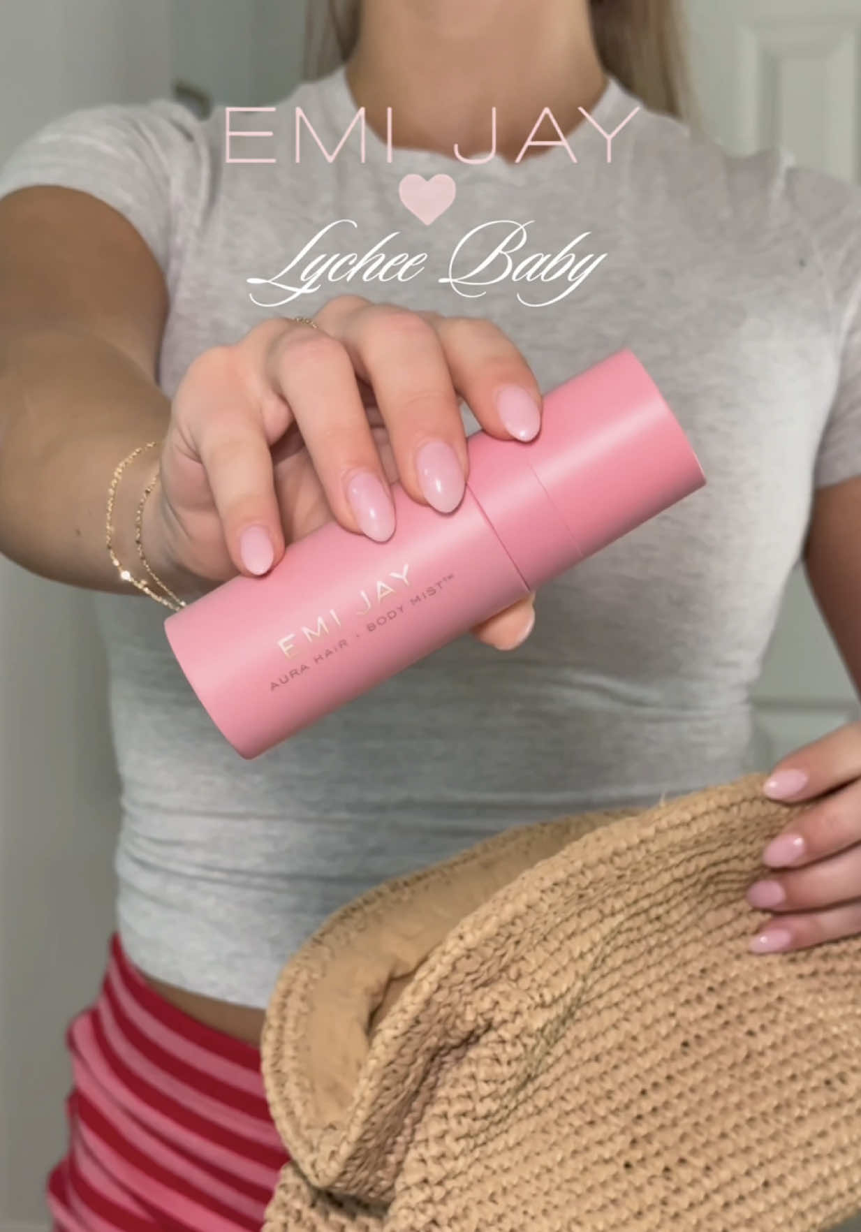 TikTok post by @mackenzie.fullam for Emi Jay. Caption reads: [...] long 🍨🍓🤍🎀 Available @Emi Jay & @sephora....