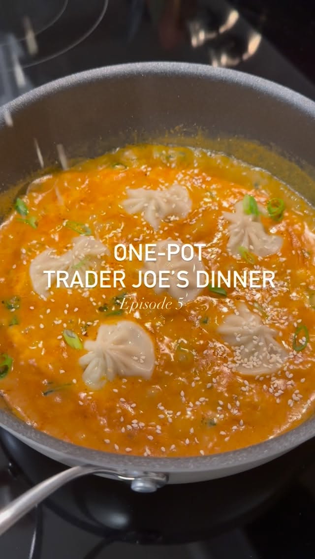 Instagram post by @traderjoeskitchen for Circulon. Caption reads: [...] & easy one-pot Trader Joe’s meal!....
