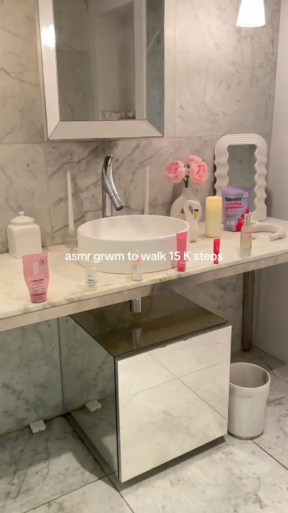 Instagram post by @galiciagordon for Aritzia. Caption reads: asmr grwm to walk 15 K steps ft. @bloomsupps new....