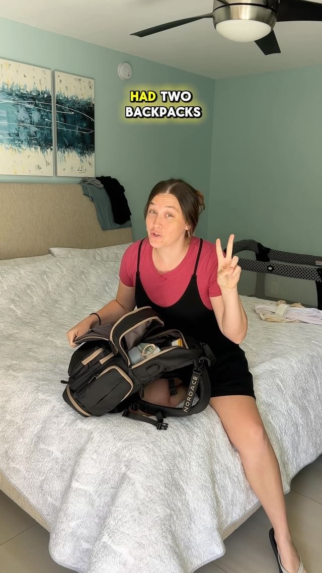 Instagram post by @quenchyouradventure for Nordace. Caption reads: This diaper bag feels light because I don’t have....