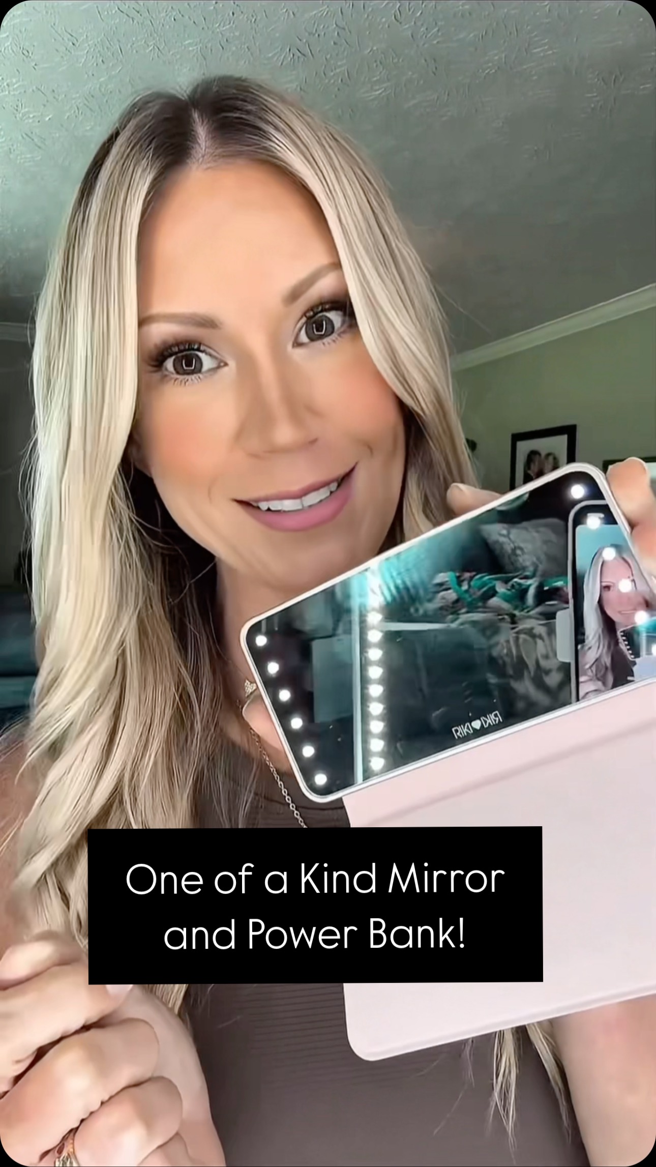 Instagram post by @tiredasamother247365 for RIKI LOVES RIKI. Caption reads: The mirror that charges your phone and your....