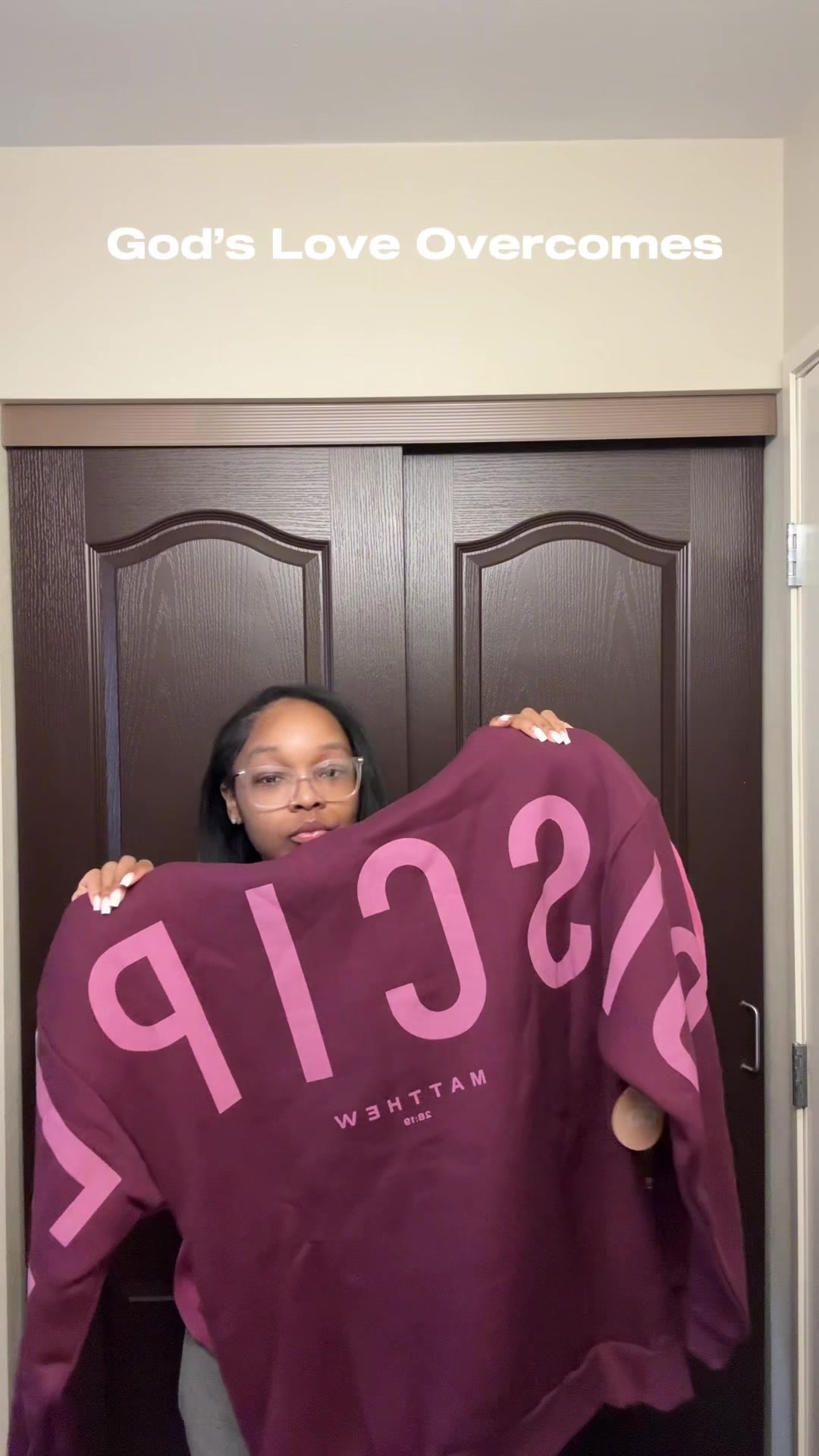 TikTok post by @_cierraah for God's Love Overcomes. Caption reads: This hoodie is so soft !!! And it’s oversized i....