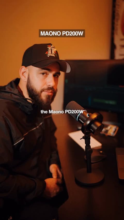 Instagram post by @gfxkid for MAONO. Caption reads: Before & after with the @maonoglobal PD200W 🎙️....