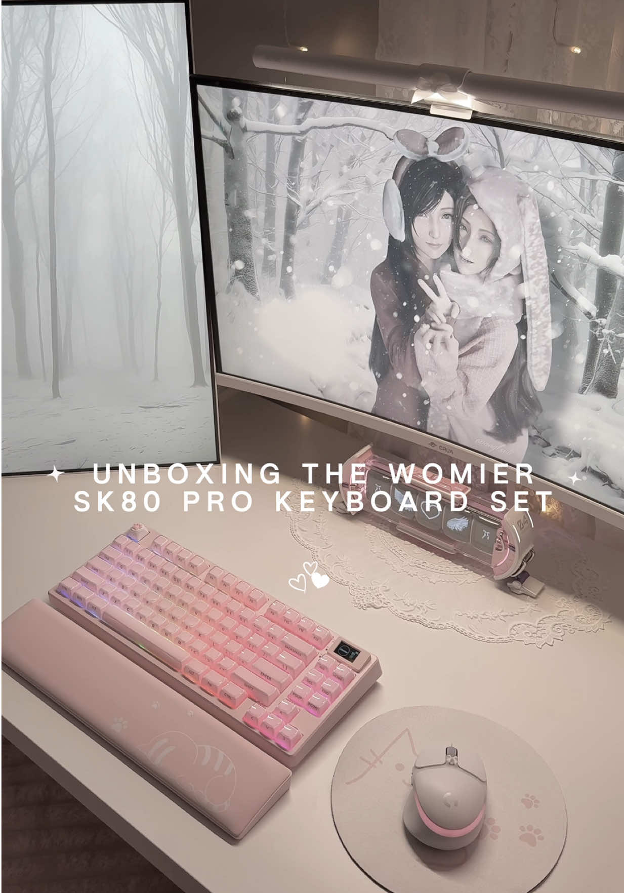 TikTok post by @sxftangelbaby for Womier Keyboard. Caption reads: the cutest keyboard set ♡ @Womier Keyboard ....