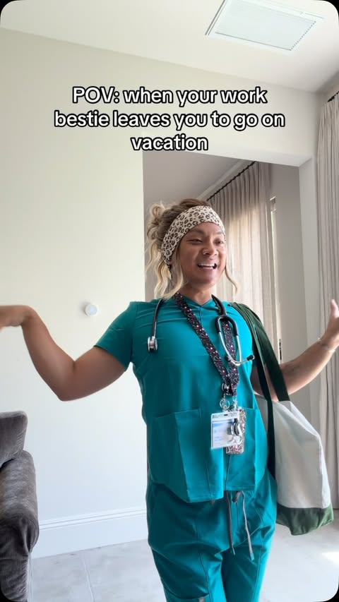 Instagram post by @nurse.johnn for Fabletics Scrubs. Caption reads: [...] you can feel like Nurse Pam with....