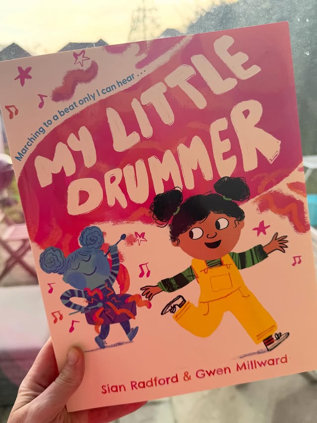 Instagram post by @eyfs_fun_missd for Farshore Books. Caption reads: [...] 🥁 My Little Drummer Published by....