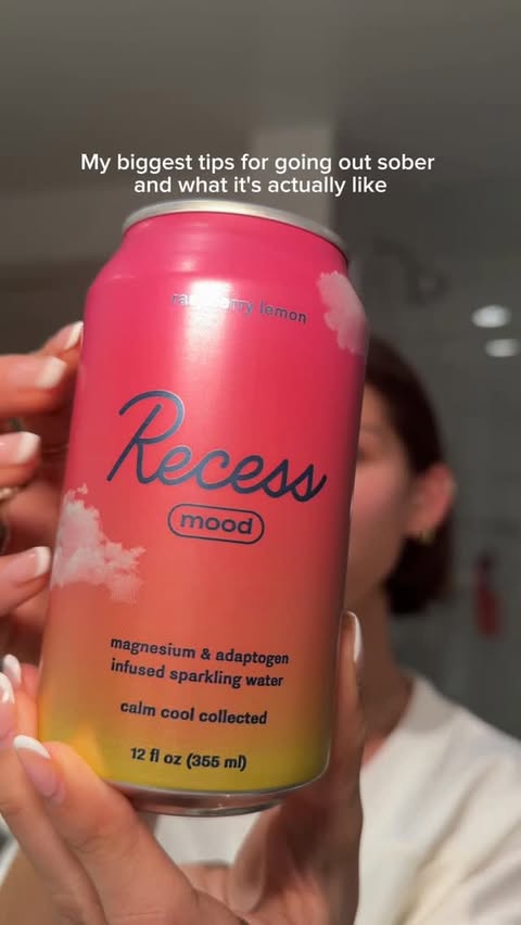 Instagram post by @donnatrana for Recess. Caption reads: #recesspartner being sober curious turned into....
