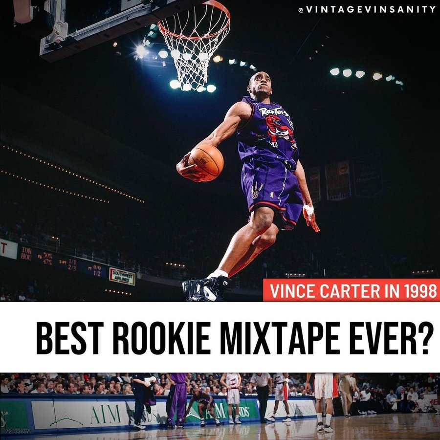 Instagram post by @vintagevinsanity for House of Highlights. Caption reads: Vince Carter shook up the entire basketball world....